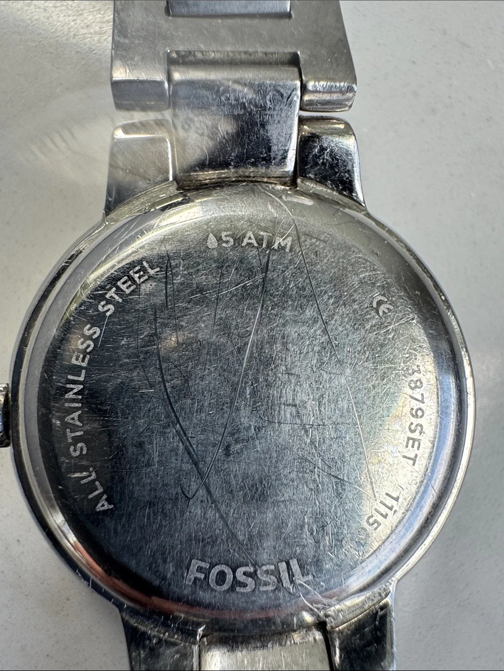 Fossil Virginia Stainless Steel 3 hand watch Pink Dial Crystals